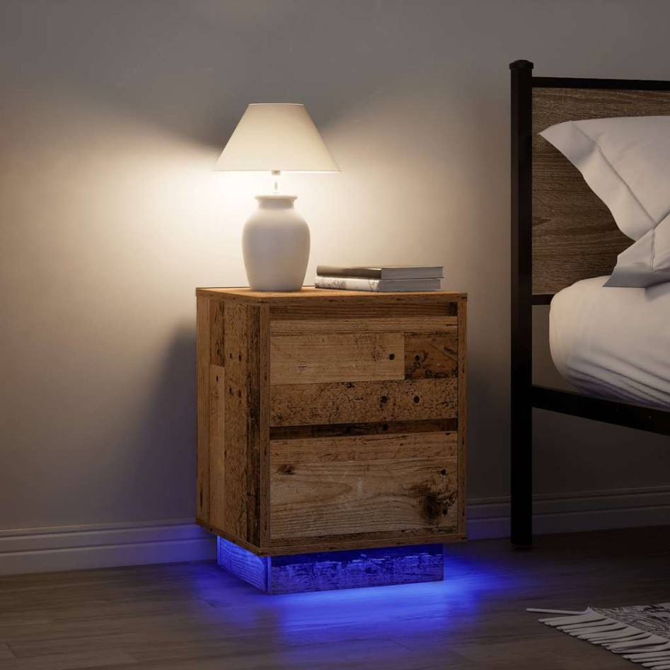 Mesilla de noche con luces LED madera vieja 38x34x50