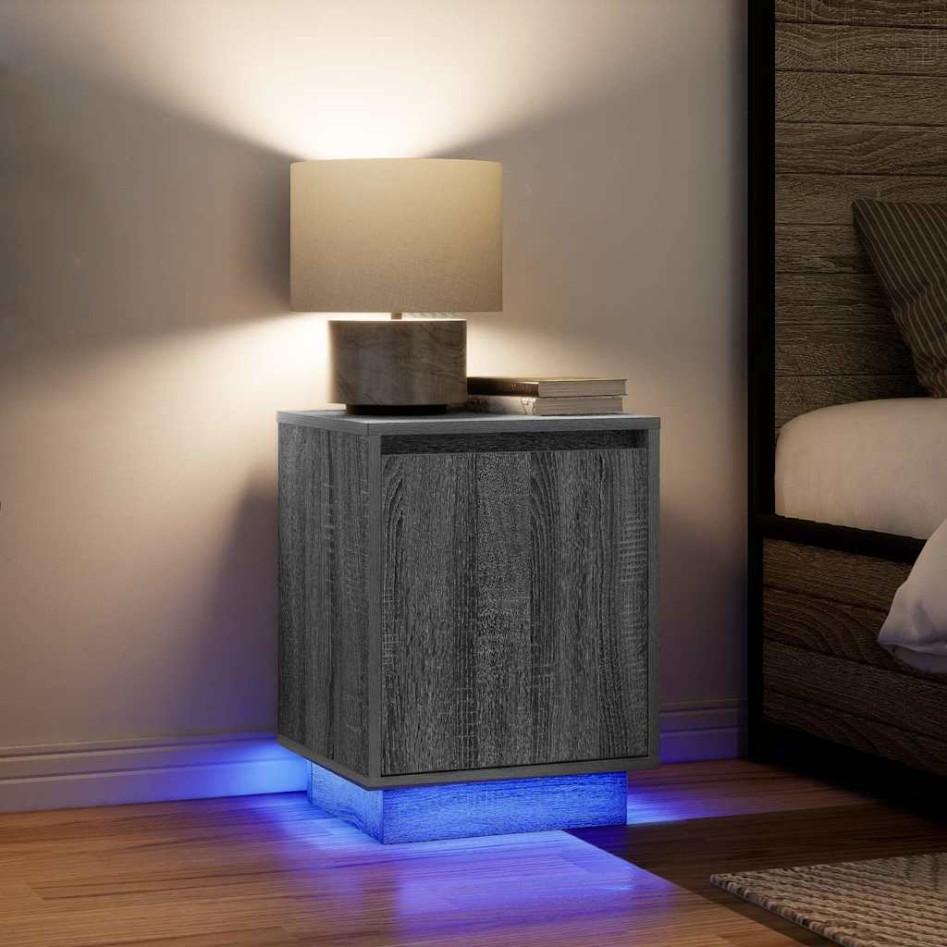 Mesillas de noche con luces LED 2 uds gris sonoma 38x34x50