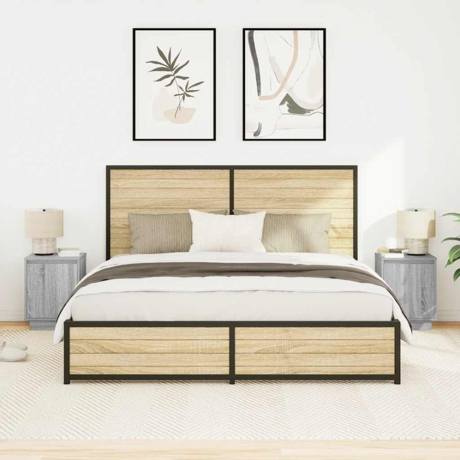 Mesillas de noche con luces LED 2 uds gris sonoma 38x34x50