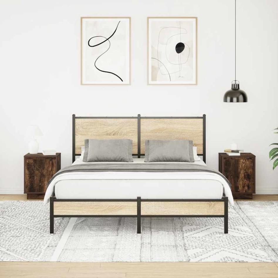 Mesillas de noche con luces LED 2 uds roble ahumado 38x34x50