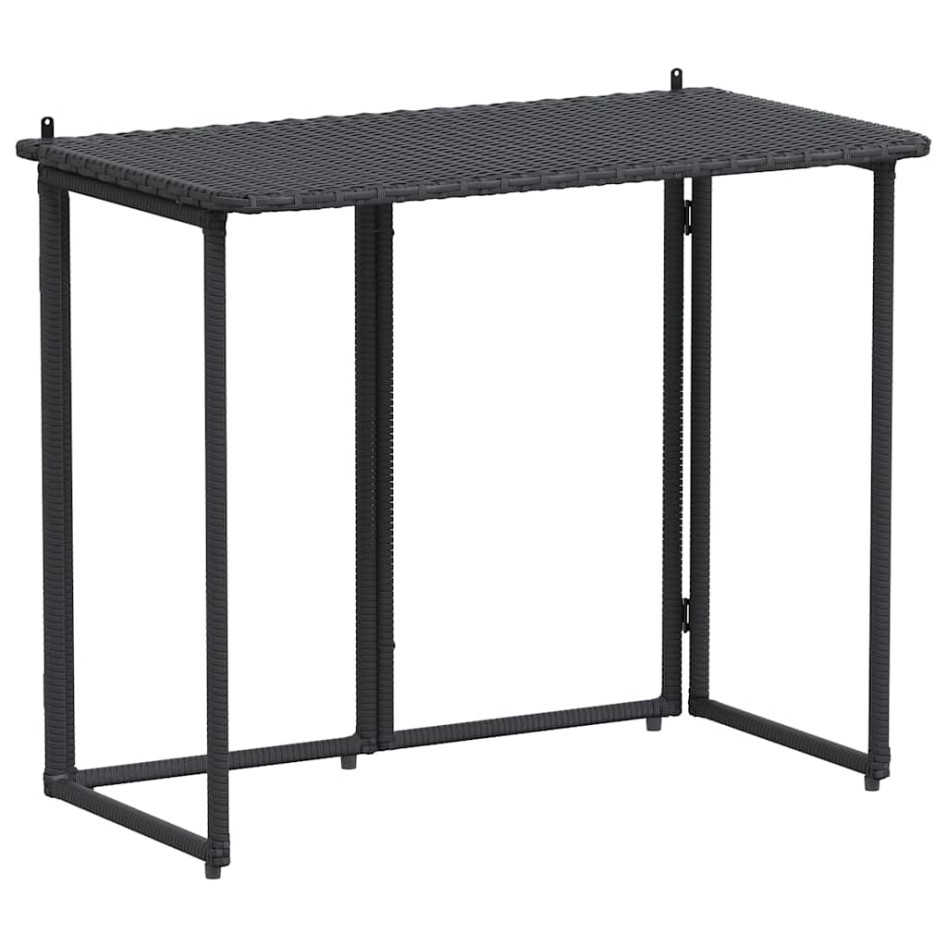 Mesa de jardín plegable de ratán sintético negra 90x51x75