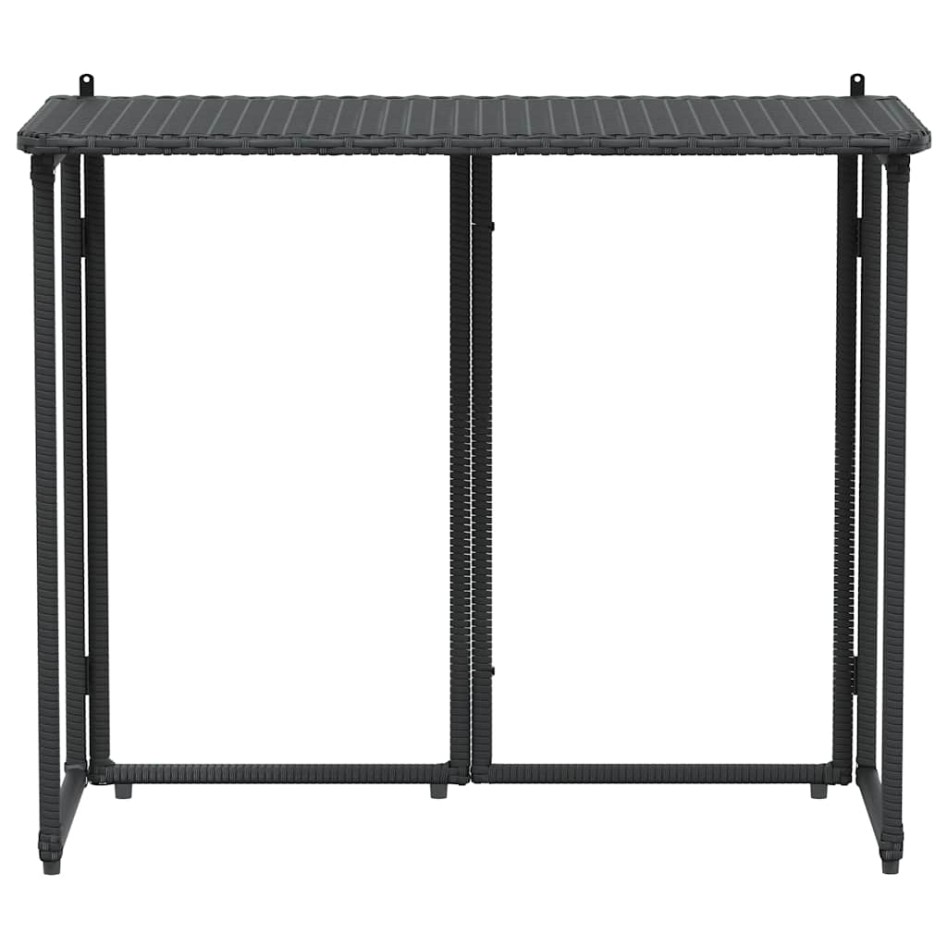 Mesa de jardín plegable de ratán sintético negra 90x51x75