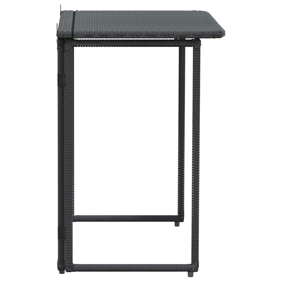 Mesa de jardín plegable de ratán sintético negra 90x51x75