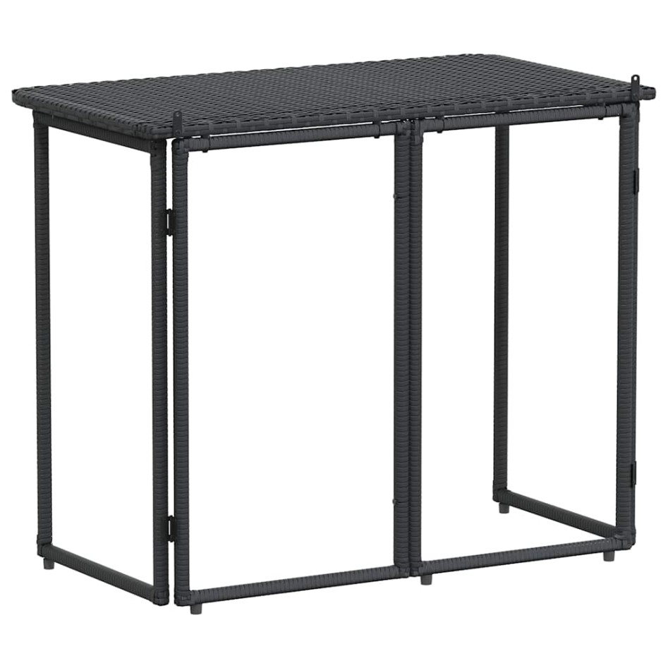 Mesa de jardín plegable de ratán sintético negra 90x51x75