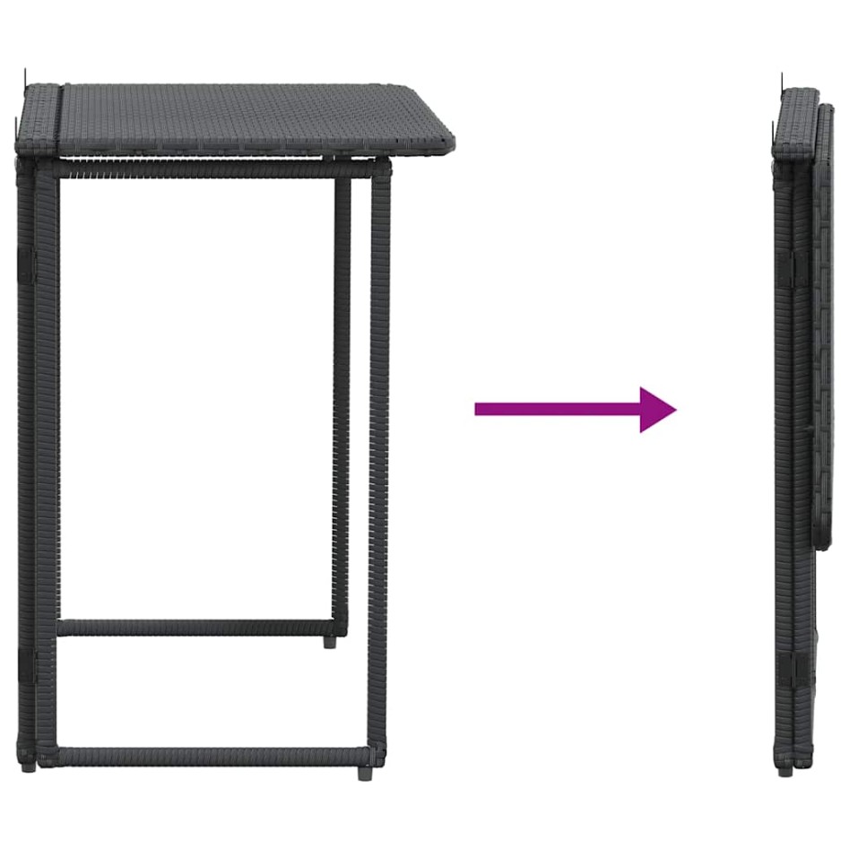 Mesa de jardín plegable de ratán sintético negra 90x51x75