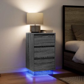 Mesilla de noche con luces LED sonoma gris 38x34x65