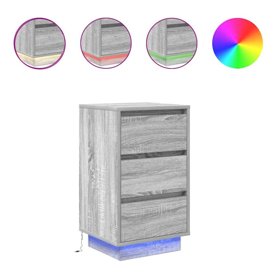 Mesilla de noche con luces LED sonoma gris 38x34x65