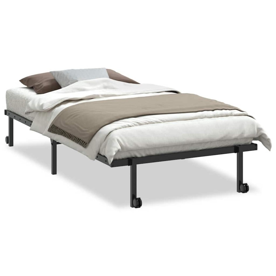 Estructura de cama sin colchón plegable negro acero 107x203