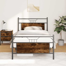 Estructura de cama sin colchón madera roble ahumado 100x200