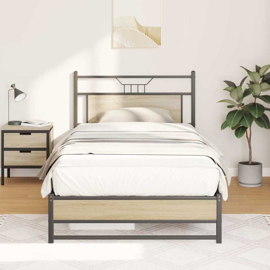 Estructura de cama sin colchón madera roble Sonoma 100x200