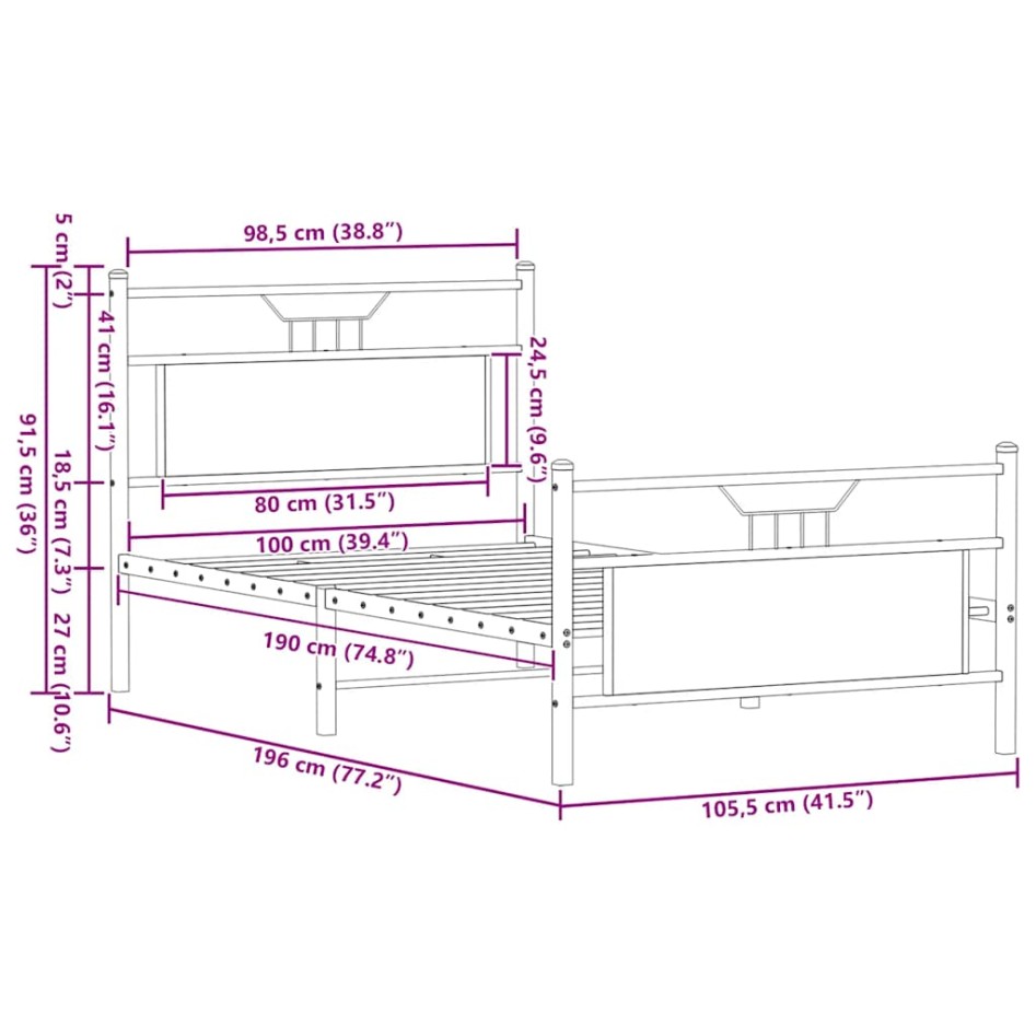 Estructura de cama sin colchón madera roble Sonoma 100x190