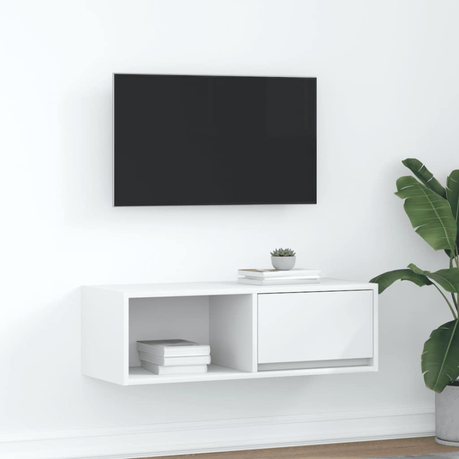 Mueble de TV de madera de ingeniería blanco 80x31x25,5