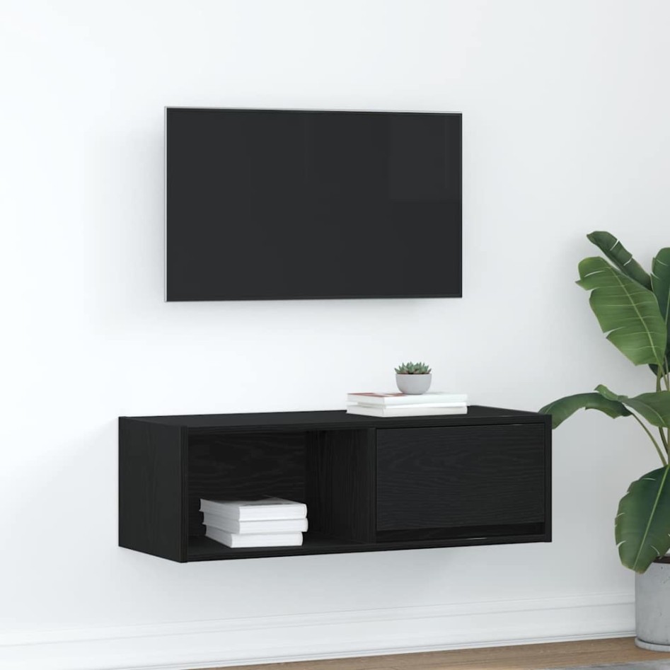 Mueble de TV de madera de roble negro 80x31x25,5