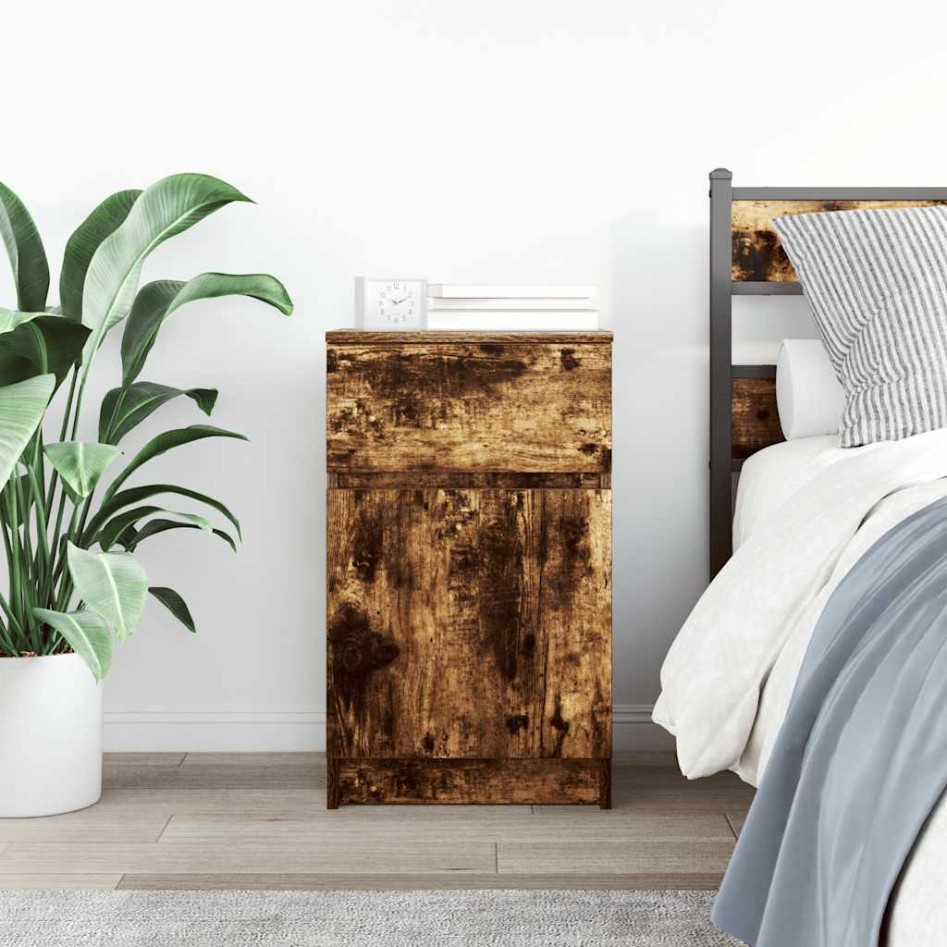 Mesilla de noche roble ahumado 39x35x65 cm madera de