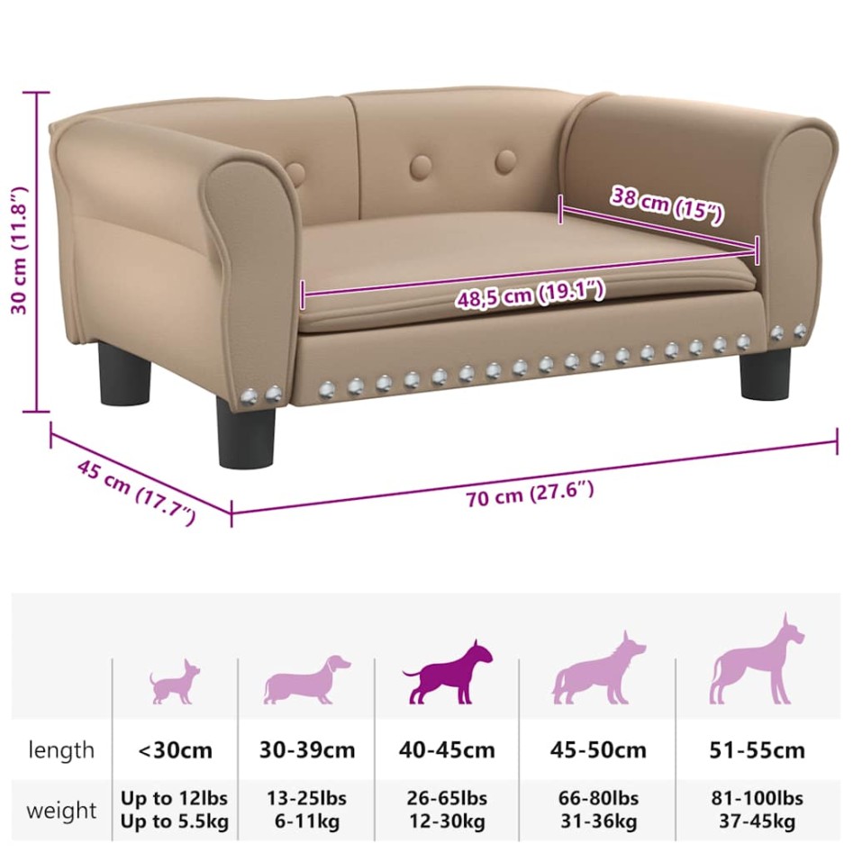 Cama para perros de cuero sintético color capuchino 70x45x30