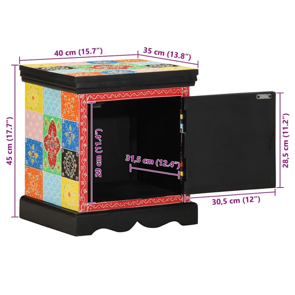 Mesilla de noche multicolor 40x35x45 cm madera maciza