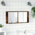 Armario de baño con espejo y luz LED roble ahumado 100x12x45