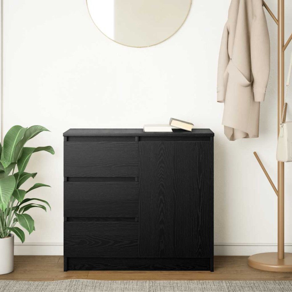 Aparador con cajón roble negro 71x35x65 cm madera de