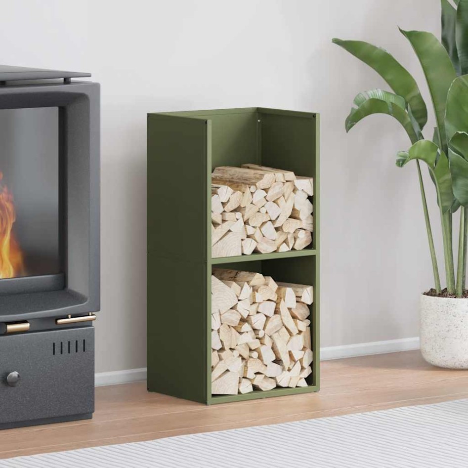 Leñero verde oliva 40x30x80 cm Acero laminado en