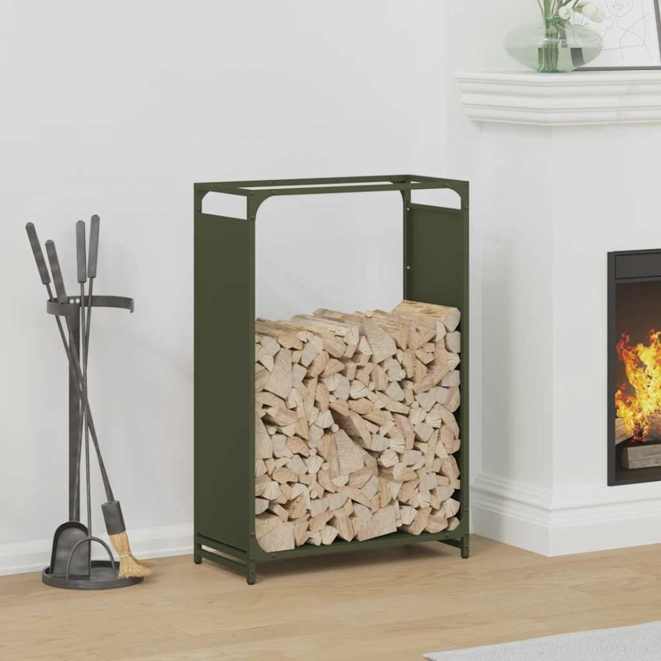 Leñero verde oliva 60x28x90 cm Acero laminado en
