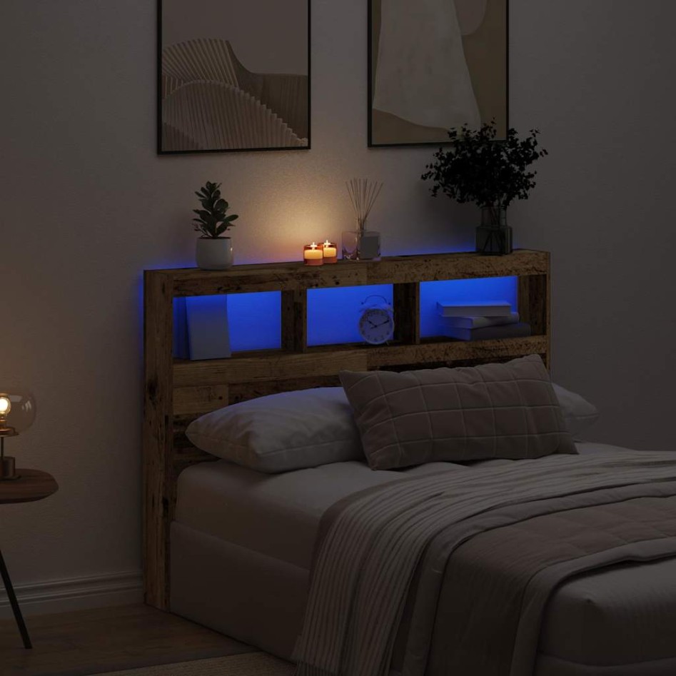 Cabecero de cama con LED madera vieja 140x17x102