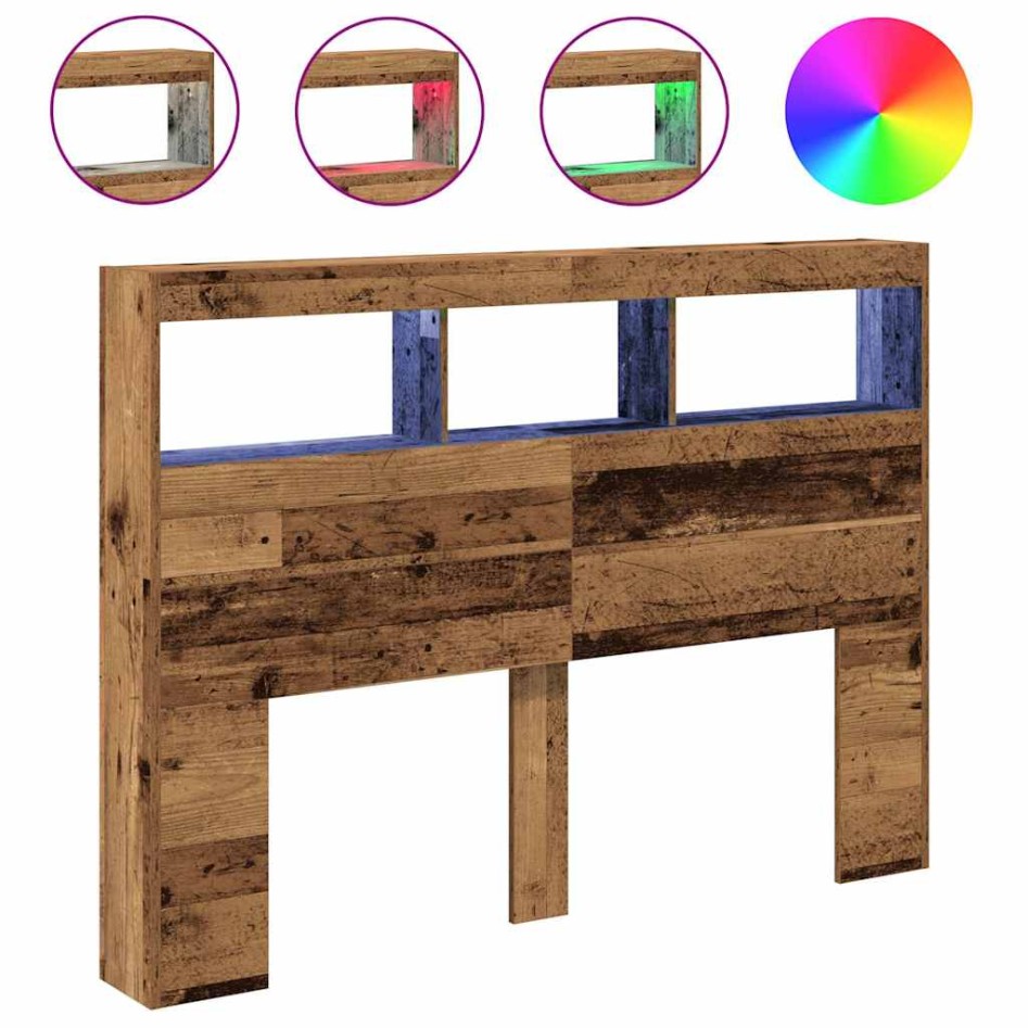 Cabecero de cama con LED madera vieja 140x17x102