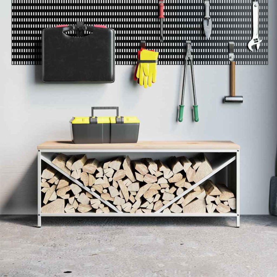 Leñero con tablero de madera blanco 100,5x35,5x40