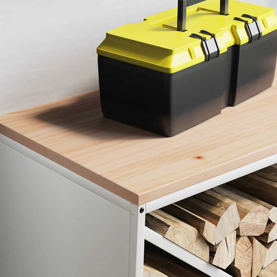 Leñero con tablero de madera blanco 100,5x35,5x40