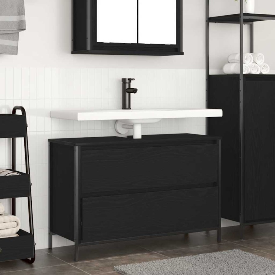Mueble de baño con lavabo y cajones roble negro 90x34,5x60