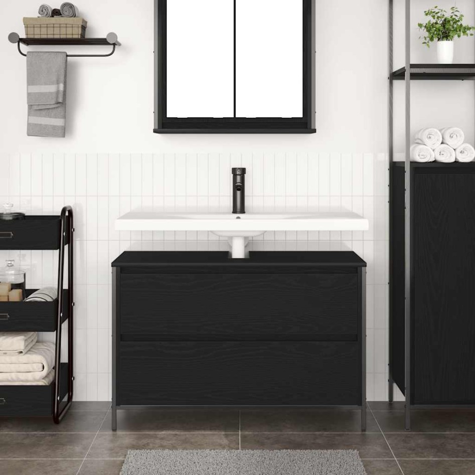Mueble de baño con lavabo y cajones roble negro 90x34,5x60