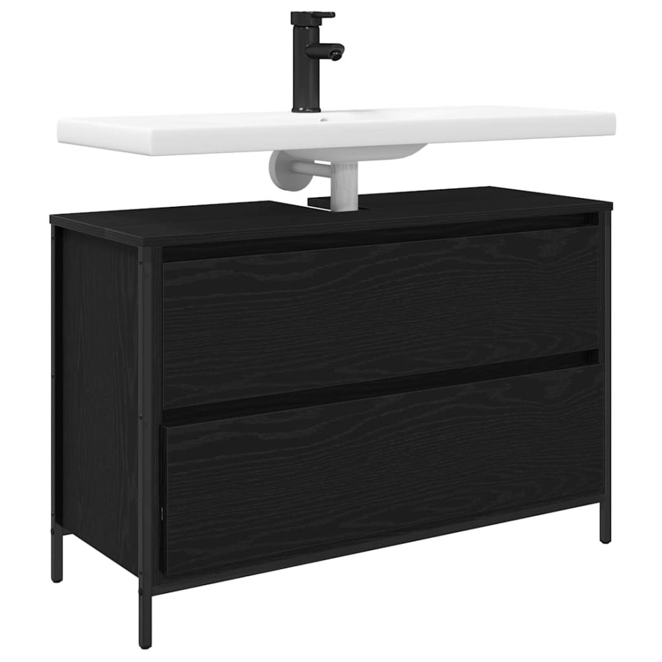 Mueble de baño con lavabo y cajones roble negro 90x34,5x60