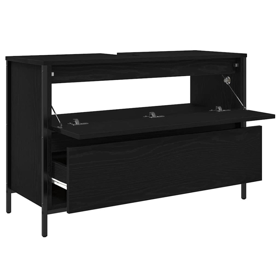 Mueble de baño con lavabo y cajones roble negro 90x34,5x60