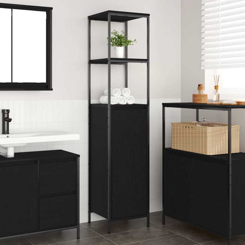Mueble de baño con estantes roble negro 36x35x165