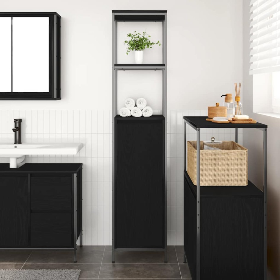 Mueble de baño con estantes roble negro 36x35x165