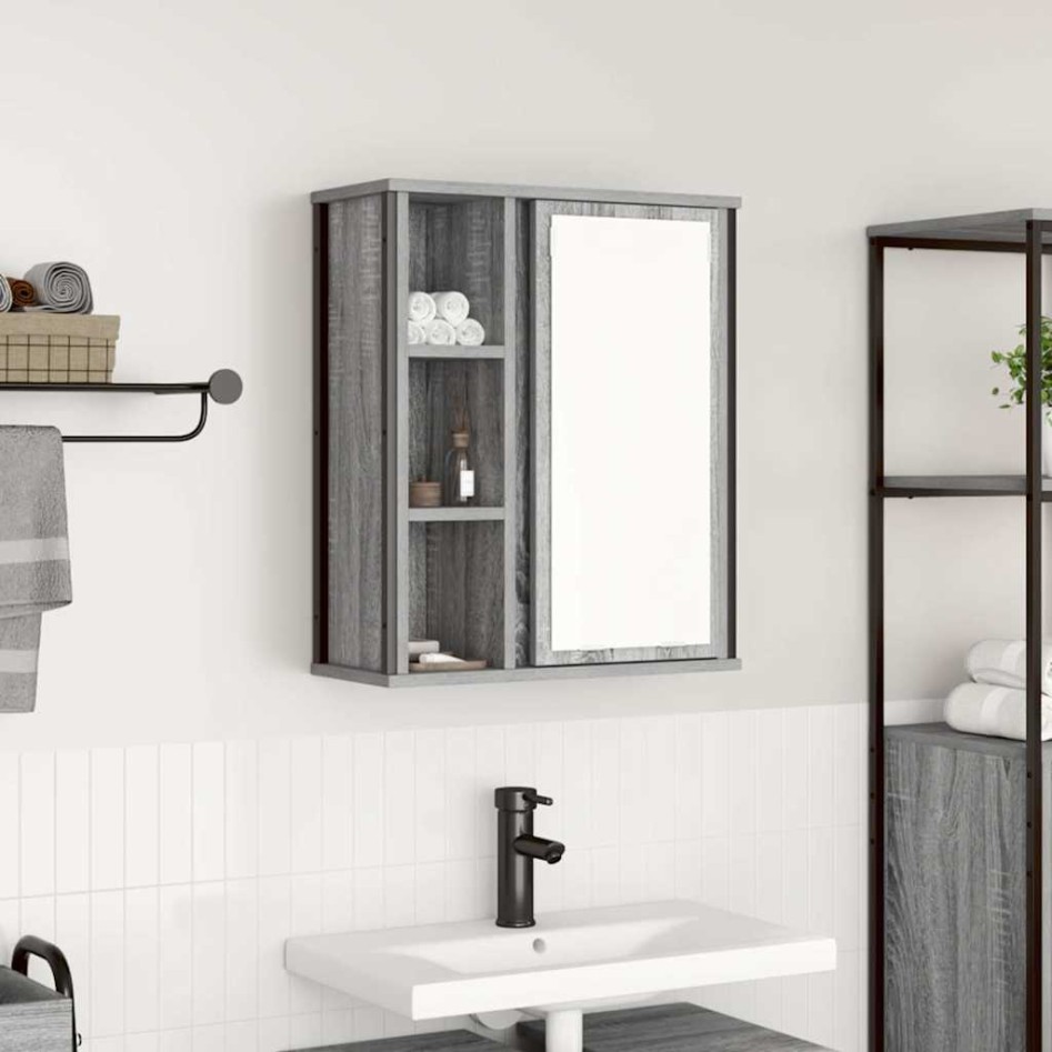 Mueble de baño de pared con espejo gris Sonoma 50x21x60