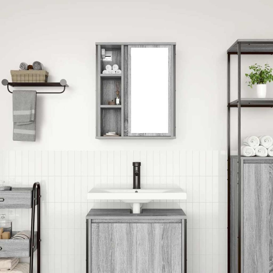 Mueble de baño de pared con espejo gris Sonoma 50x21x60