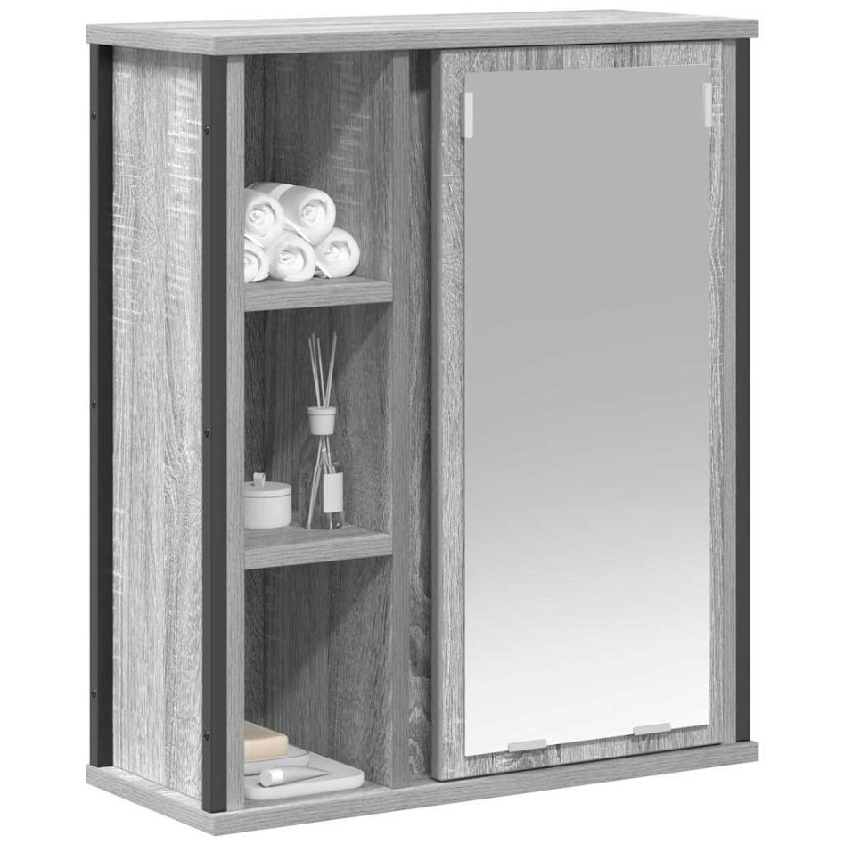 Mueble de baño de pared con espejo gris Sonoma 50x21x60