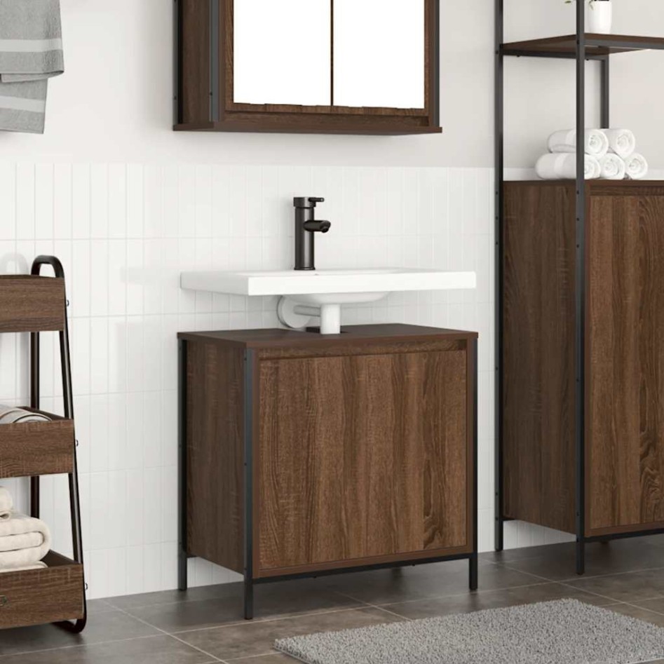 Mueble de baño con lavabo de roble marrón 60x34,5x60