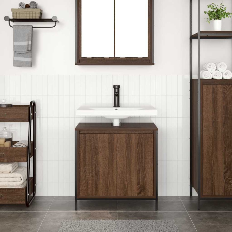 Mueble de baño con lavabo de roble marrón 60x34,5x60