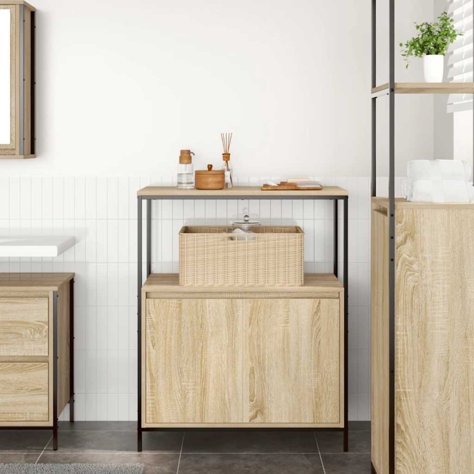 Mueble de baño con estantes roble Sonoma 76,5x35x95