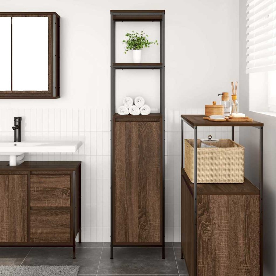 Mueble de baño con estantes roble marrón 36x35x165