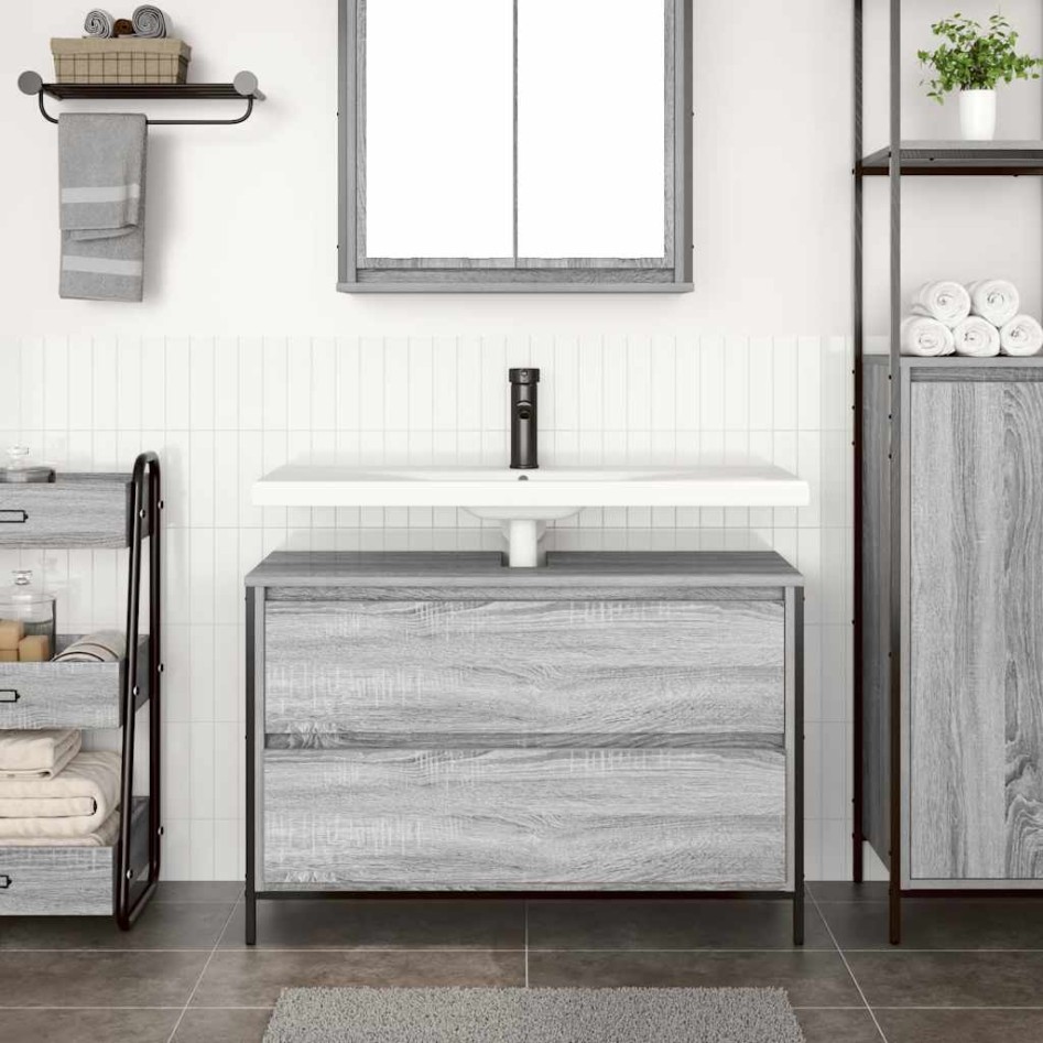 Mueble de baño con lavabo y cajones gris Sonoma 90x34,5x60