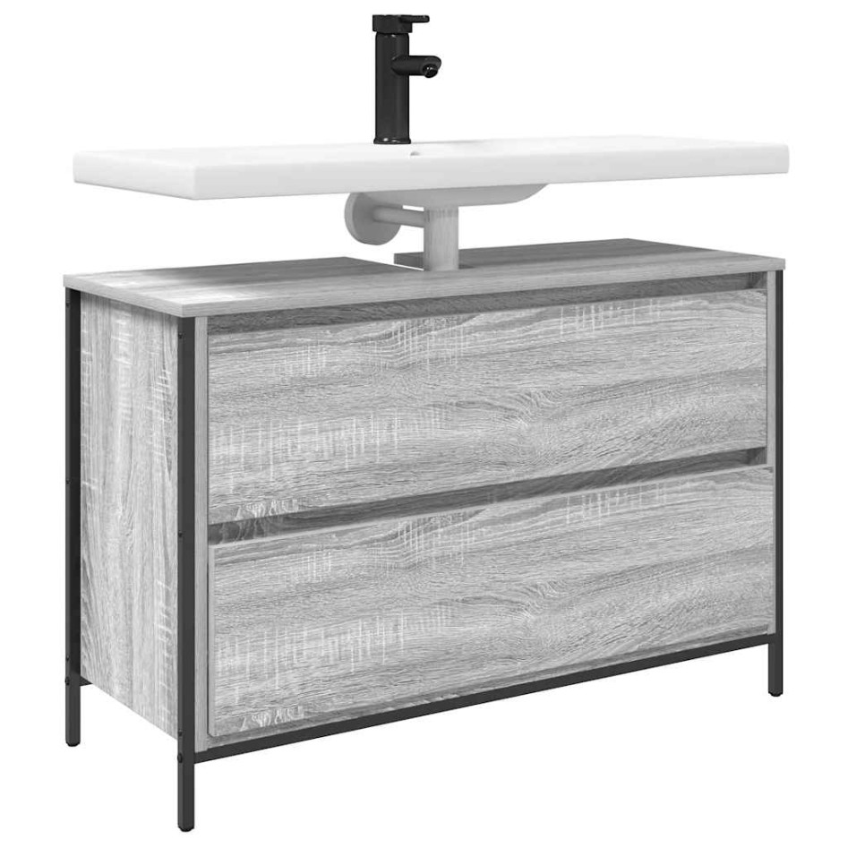 Mueble de baño con lavabo y cajones gris Sonoma 90x34,5x60