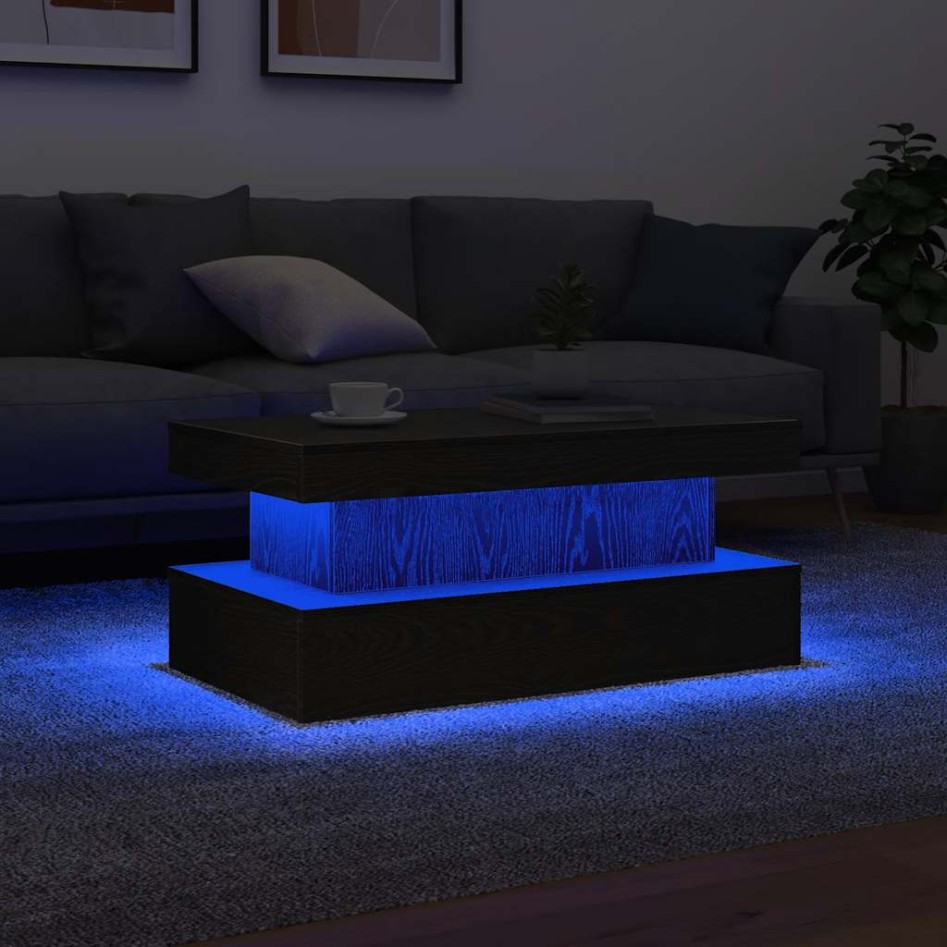 Mesa de centro con luces LED roble negro 90x50x40