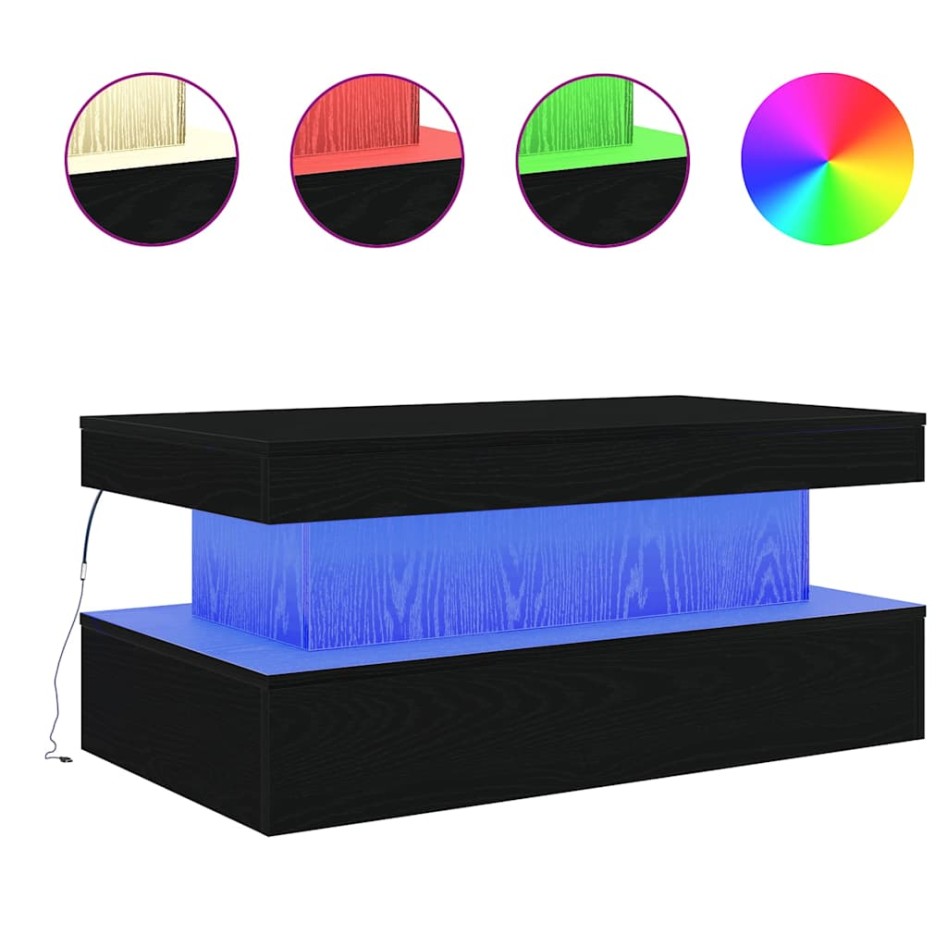 Mesa de centro con luces LED roble negro 90x50x40