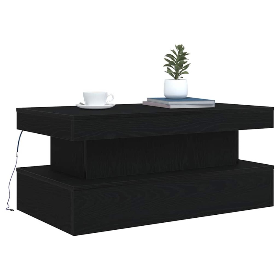 Mesa de centro con luces LED roble negro 90x50x40