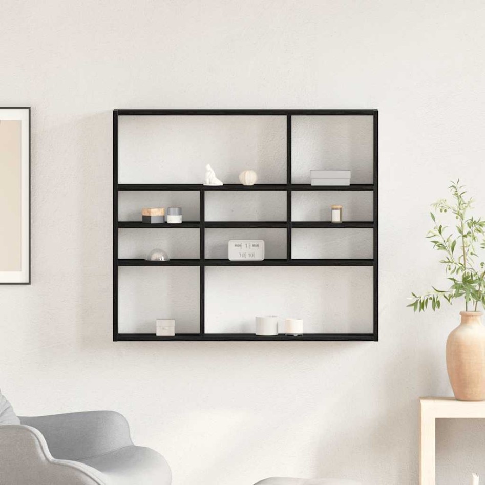 Estante de pared roble negro 90x16x78 cm madera de