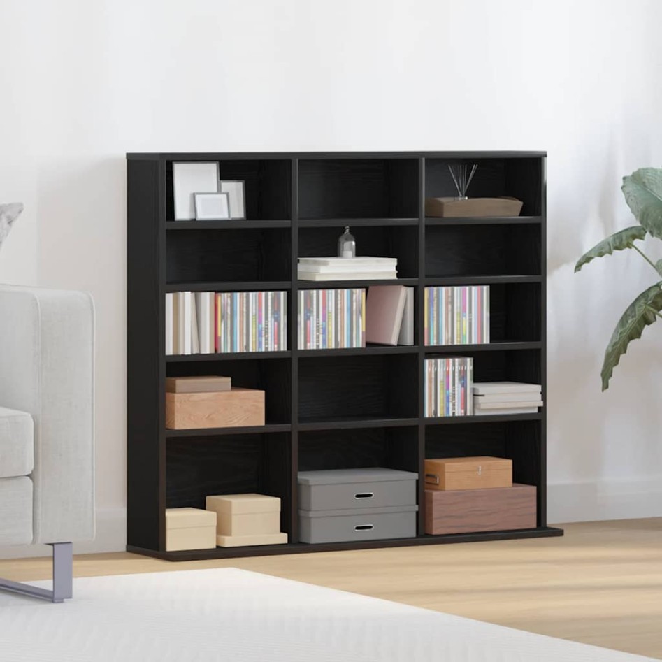 Mueble para CD roble negro 100,5x23x89,5 cm madera