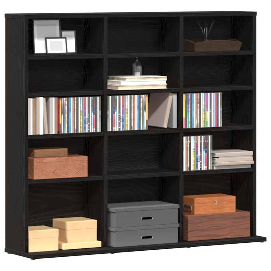 Mueble para CD roble negro 100,5x23x89,5 cm madera