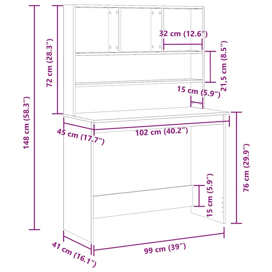 Escritorio con estantes contrachapada roble negro